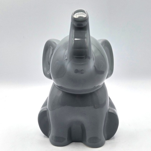 LARGE Gray Elephant with Trunk Up Ceramic Bank with Stopper 9" TALL Nursery - Picture 2 of 6